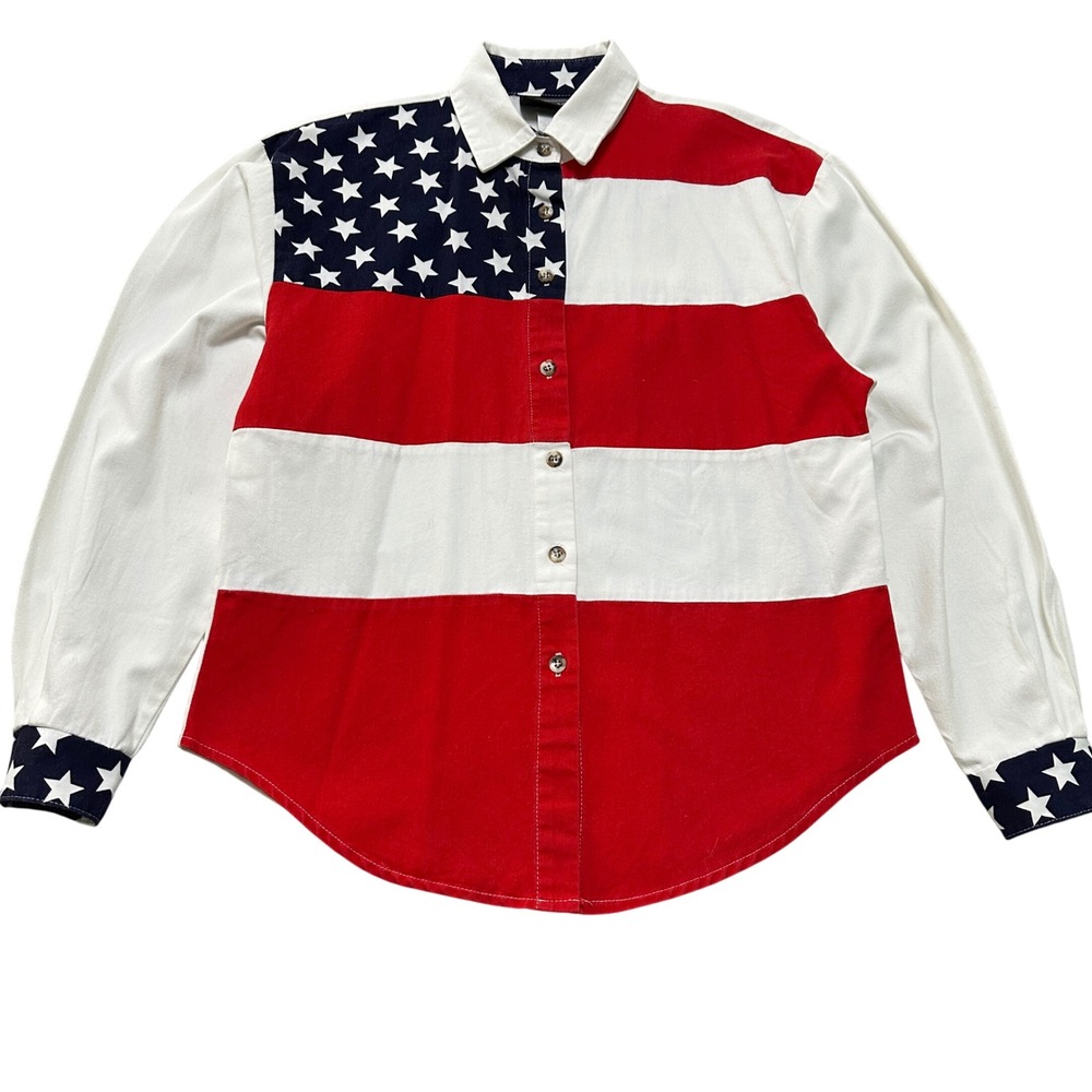 VTG Roughrider American Flag Western Shirt Womens Small Stars &‎ Stripes Patriot